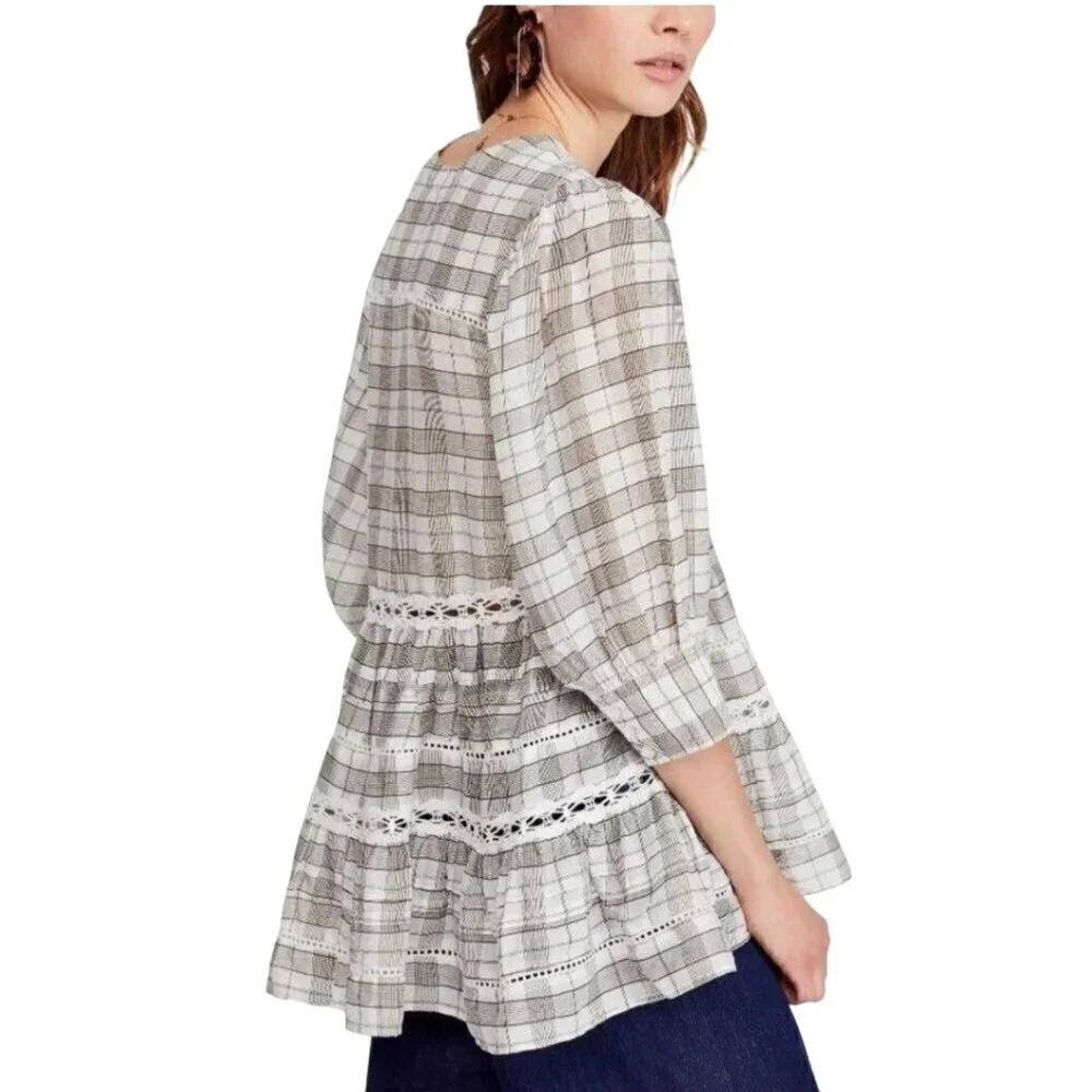 Free People White Time Out Babydoll Tunic Top Oversized Bohemian Size XS